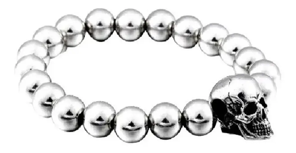 Pulsera Color Plata Cráneo Calavera Acero Inoxidable Hombre 1