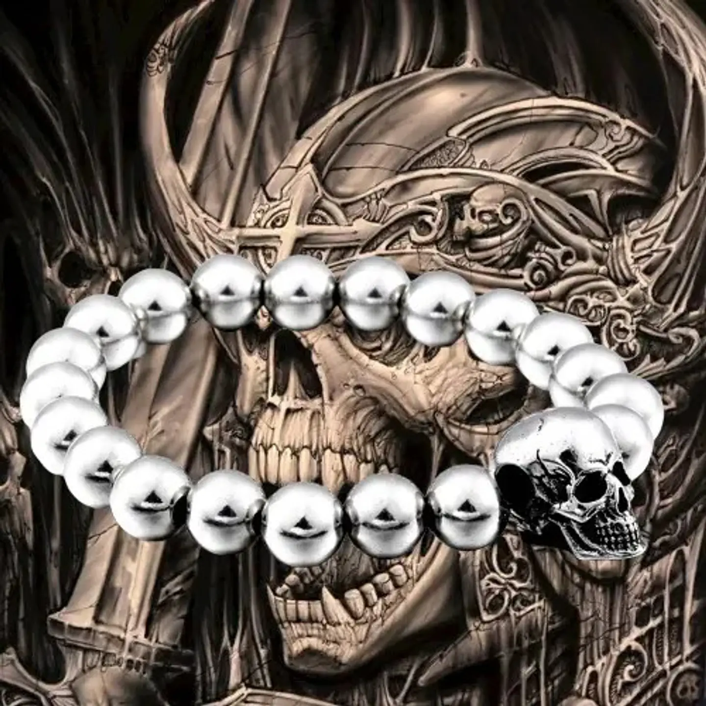 Pulsera Color Plata Cráneo Calavera Acero Inoxidable Hombre 4