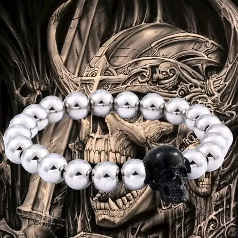 Pulsera Color Plata Cráneo Calavera Acero Inoxidable Hombre 6