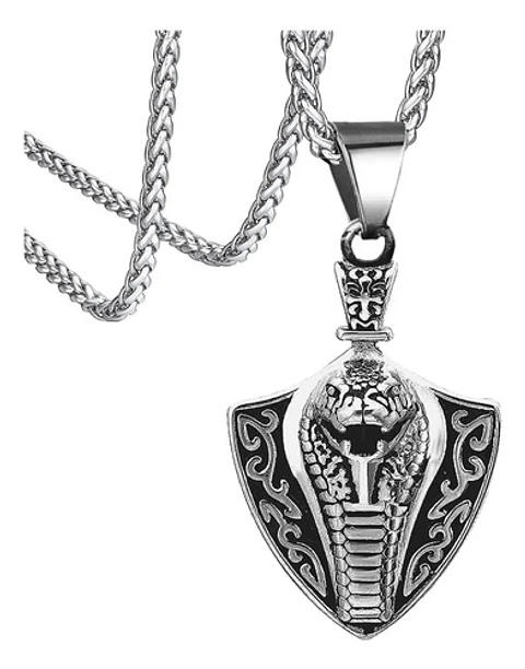 Collar Serpiente Cobra Color Plata Acero Inoxidable Hombre