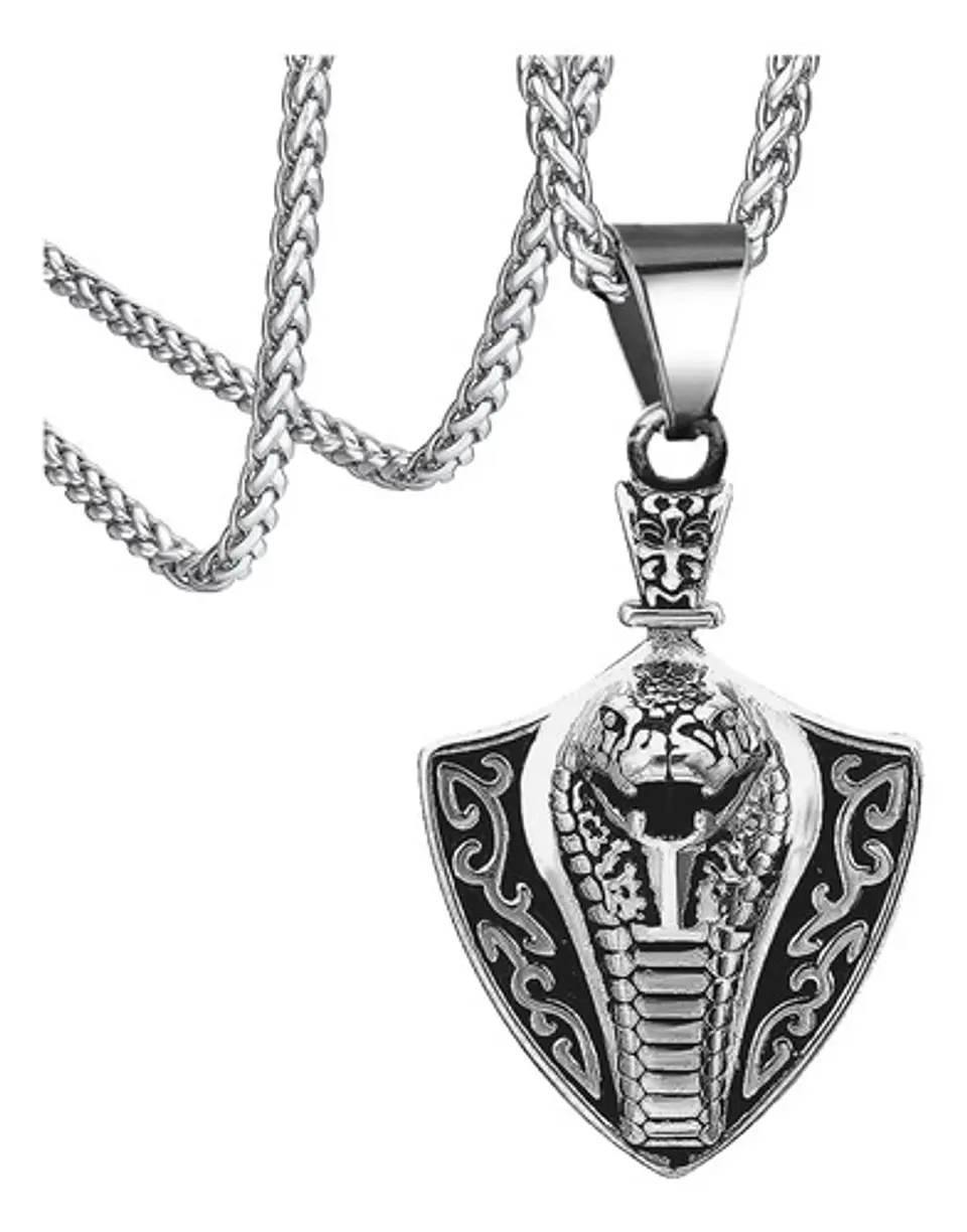 Collar Serpiente Cobra Color Plata Acero Inoxidable Hombre 1