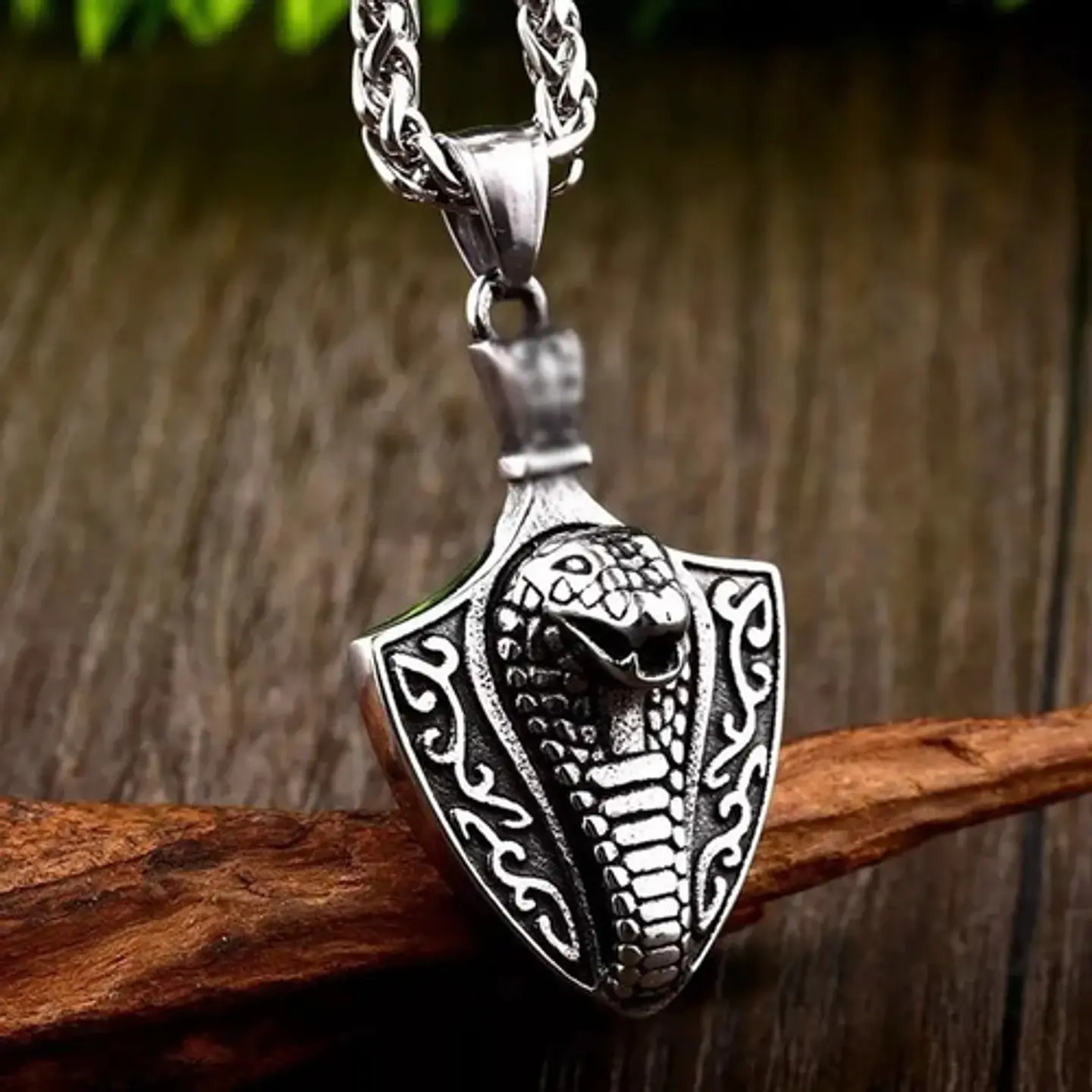 Collar Serpiente Cobra Color Plata Acero Inoxidable Hombre 5