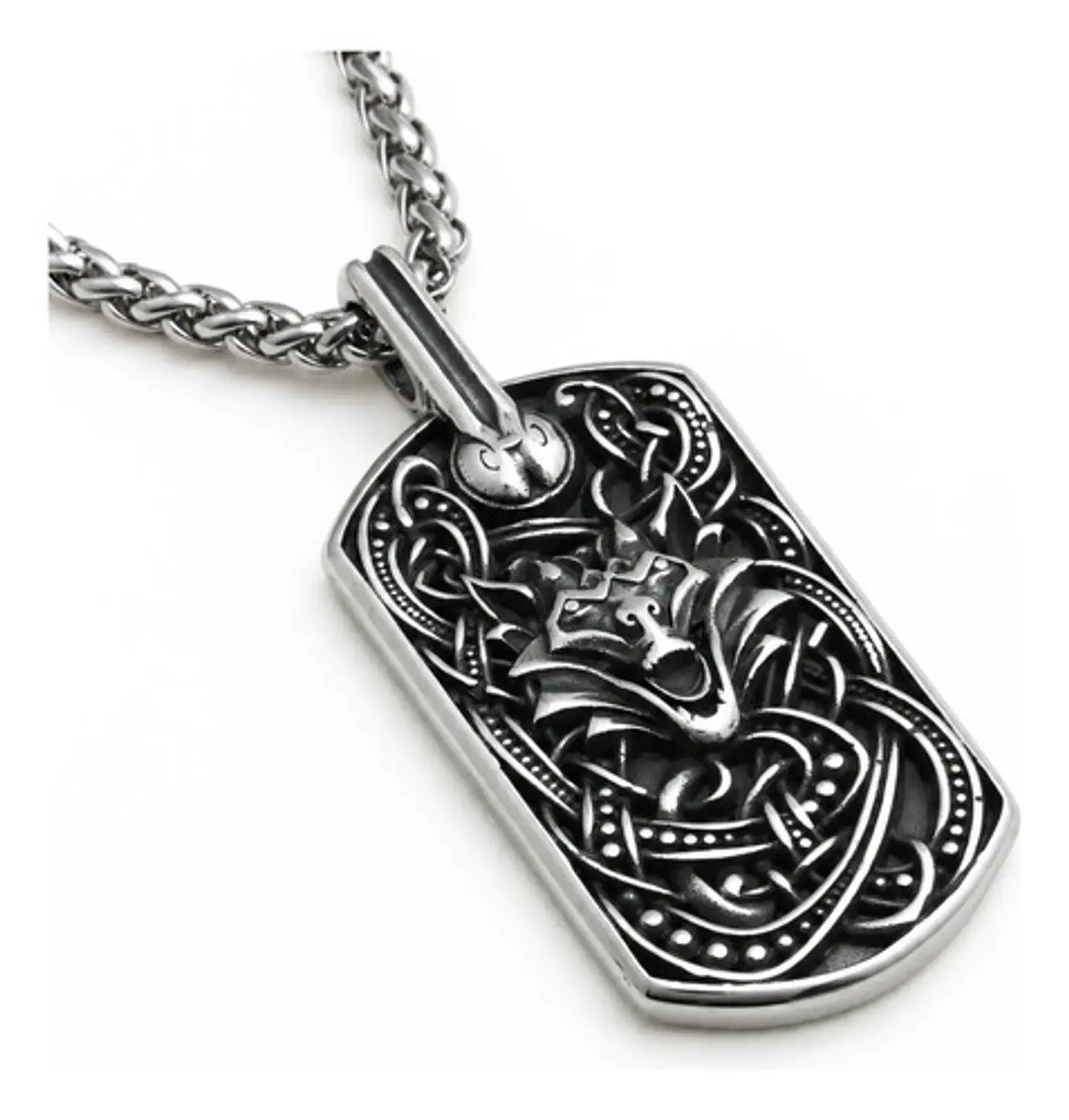 Collar Plateado Vikingo En Acero Para Hombre Dije Lobo Odin 1