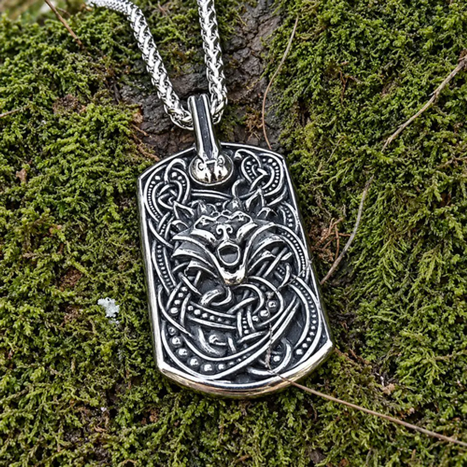 Collar Plateado Vikingo En Acero Para Hombre Dije Lobo Odin 6