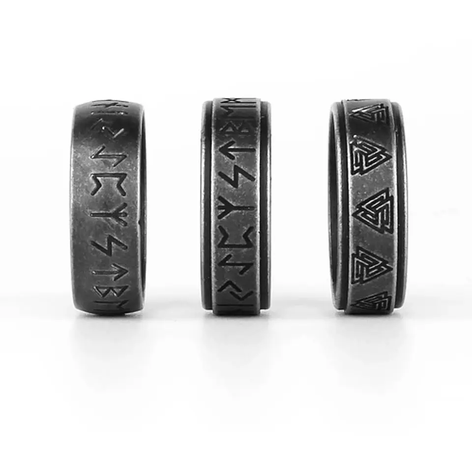 Anillo Color Plata Vikingo Odin Runa Acero Inoxidable Hombre 4