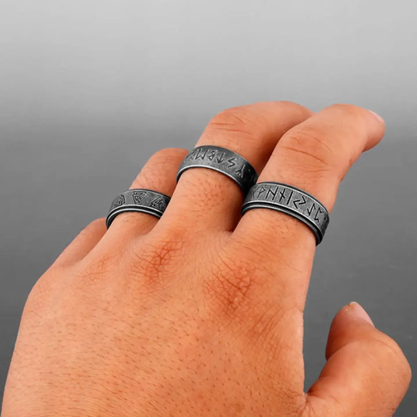 Anillo Color Plata Vikingo Odin Runa Acero Inoxidable Hombre 5
