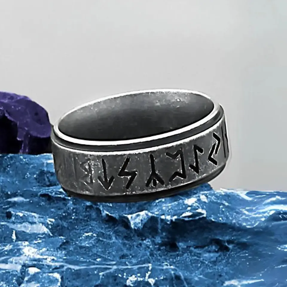 Anillo Color Plata Vikingo Odin Runa Acero Inoxidable Hombre 8