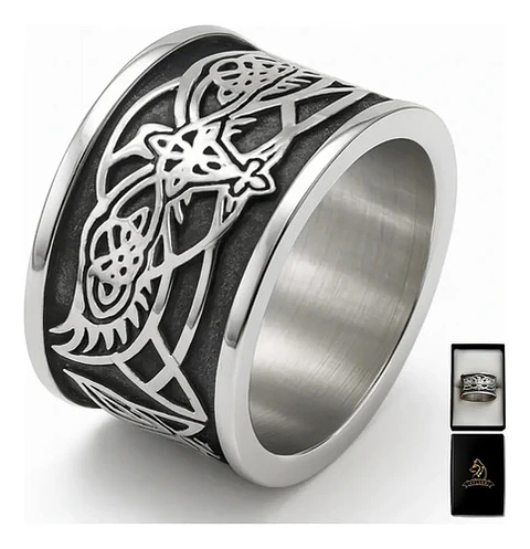 Anillo Vikingo Huginn Y Muninn Odin Acero Inoxidable Hombre