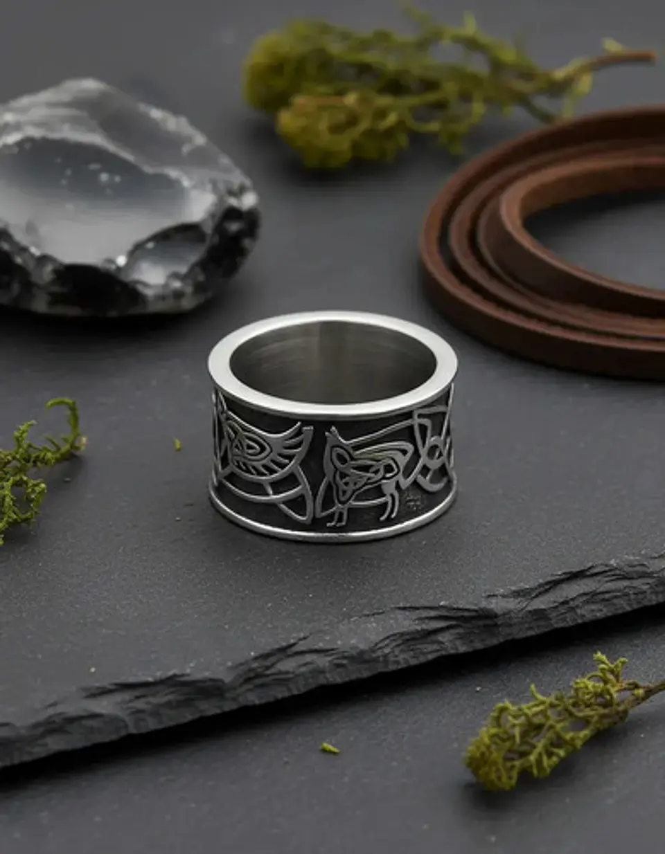 Anillo Vikingo Huginn Y Muninn Odin Acero Inoxidable Hombre 7