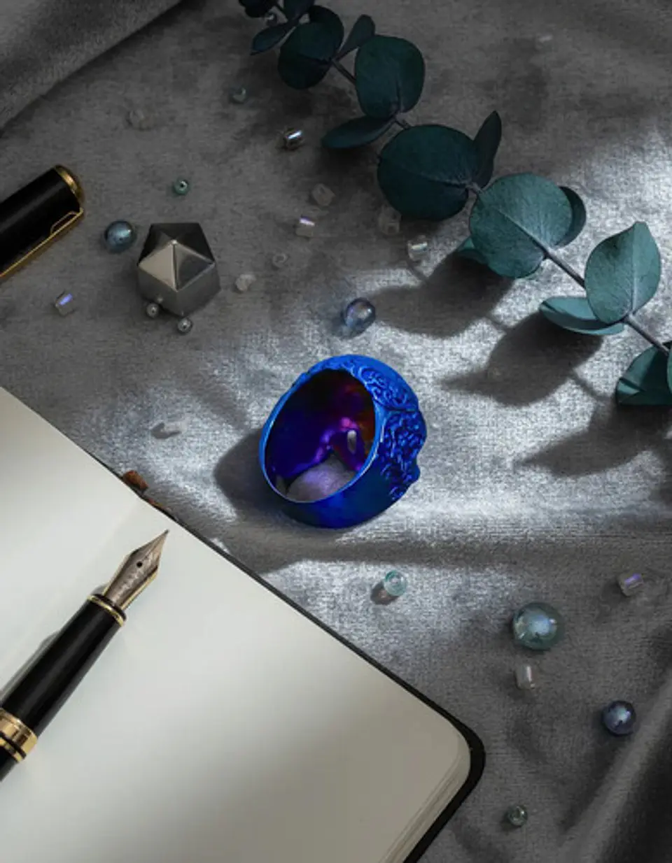 Anillo Hombre Forma De Cráneo Calavera Gótico Azul De Acero 2