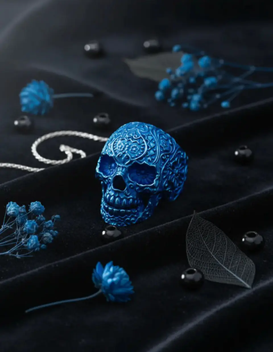 Anillo Hombre Forma De Cráneo Calavera Gótico Azul De Acero 5