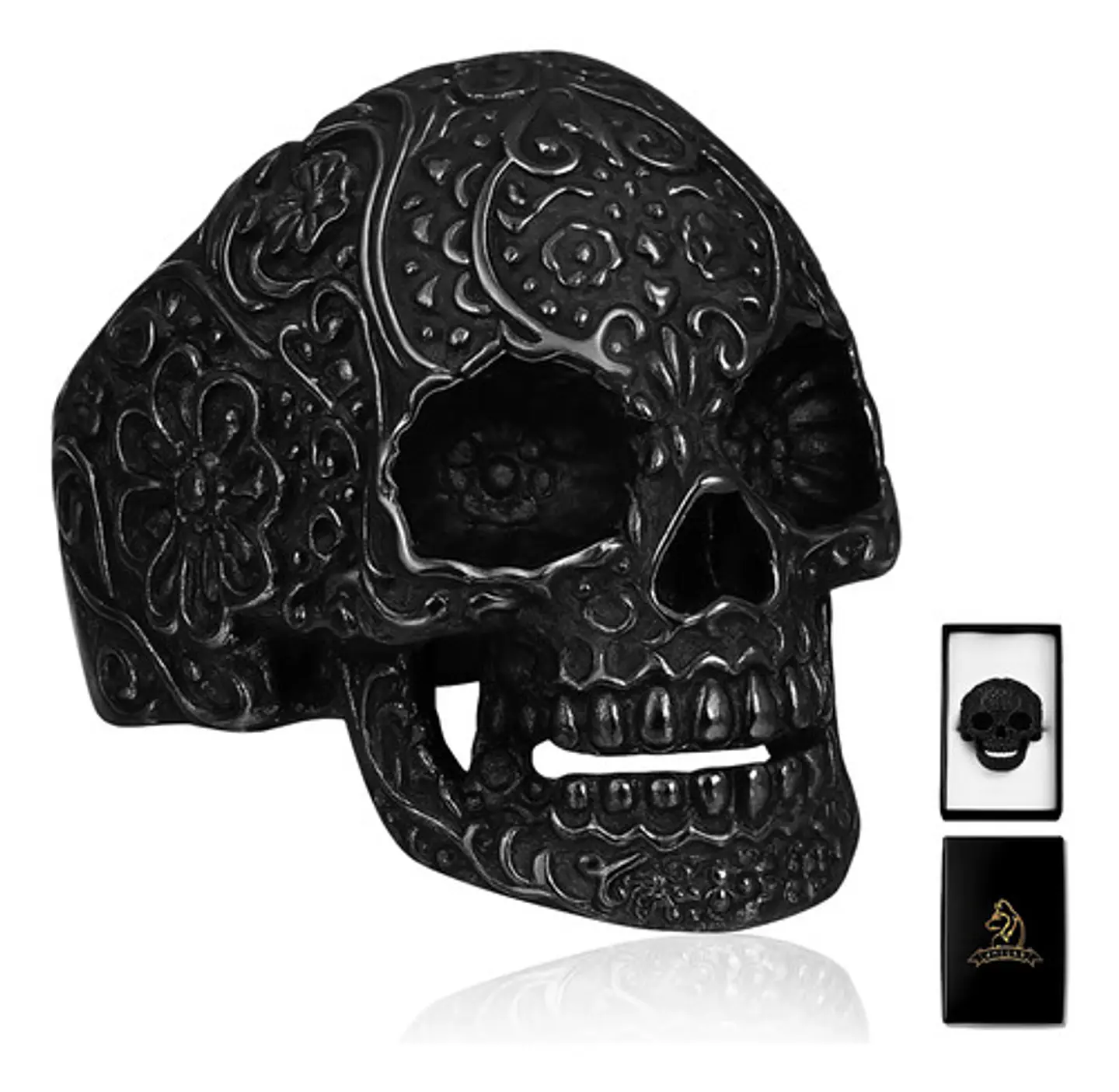 Anillo Hombre Forma De Cráneo Calavera Gótico Azul De Acero 9