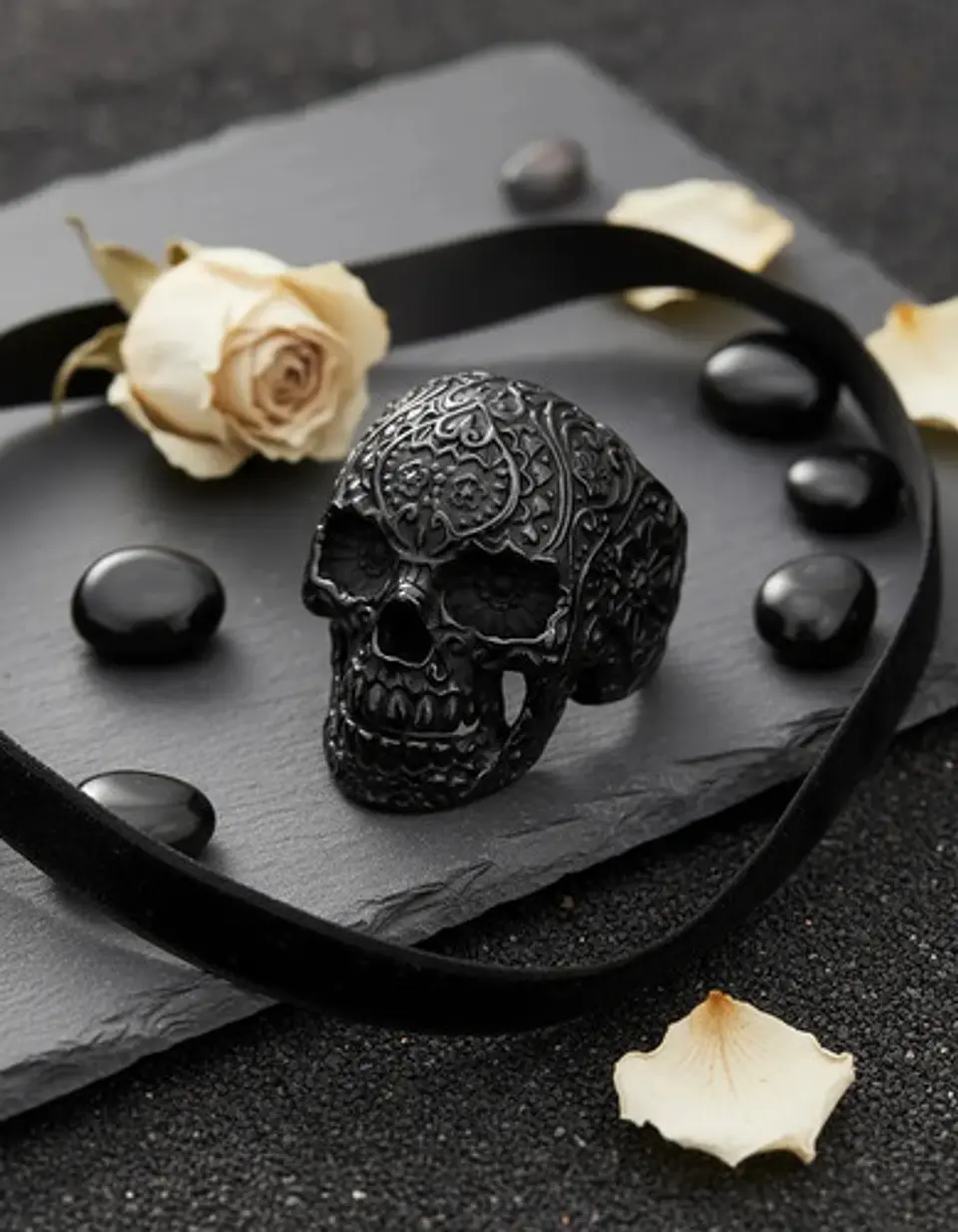 Anillo Hombre Forma De Cráneo Calavera Gótico Azul De Acero 12