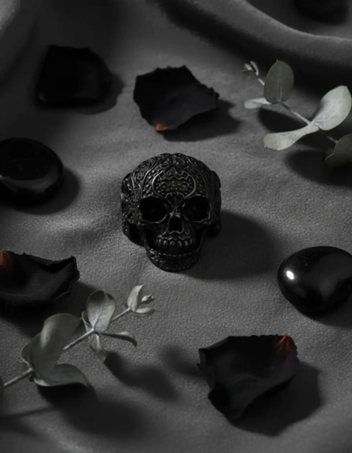 Anillo Hombre Forma De Cráneo Calavera Gótico Azul De Acero 13