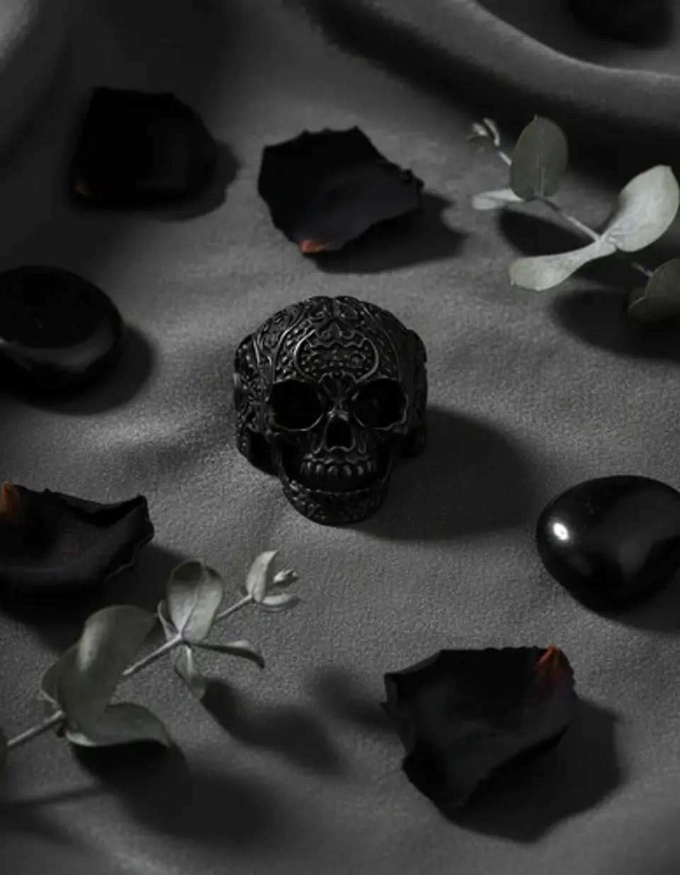 Anillo Hombre Forma De Cráneo Calavera Gótico Azul De Acero 13