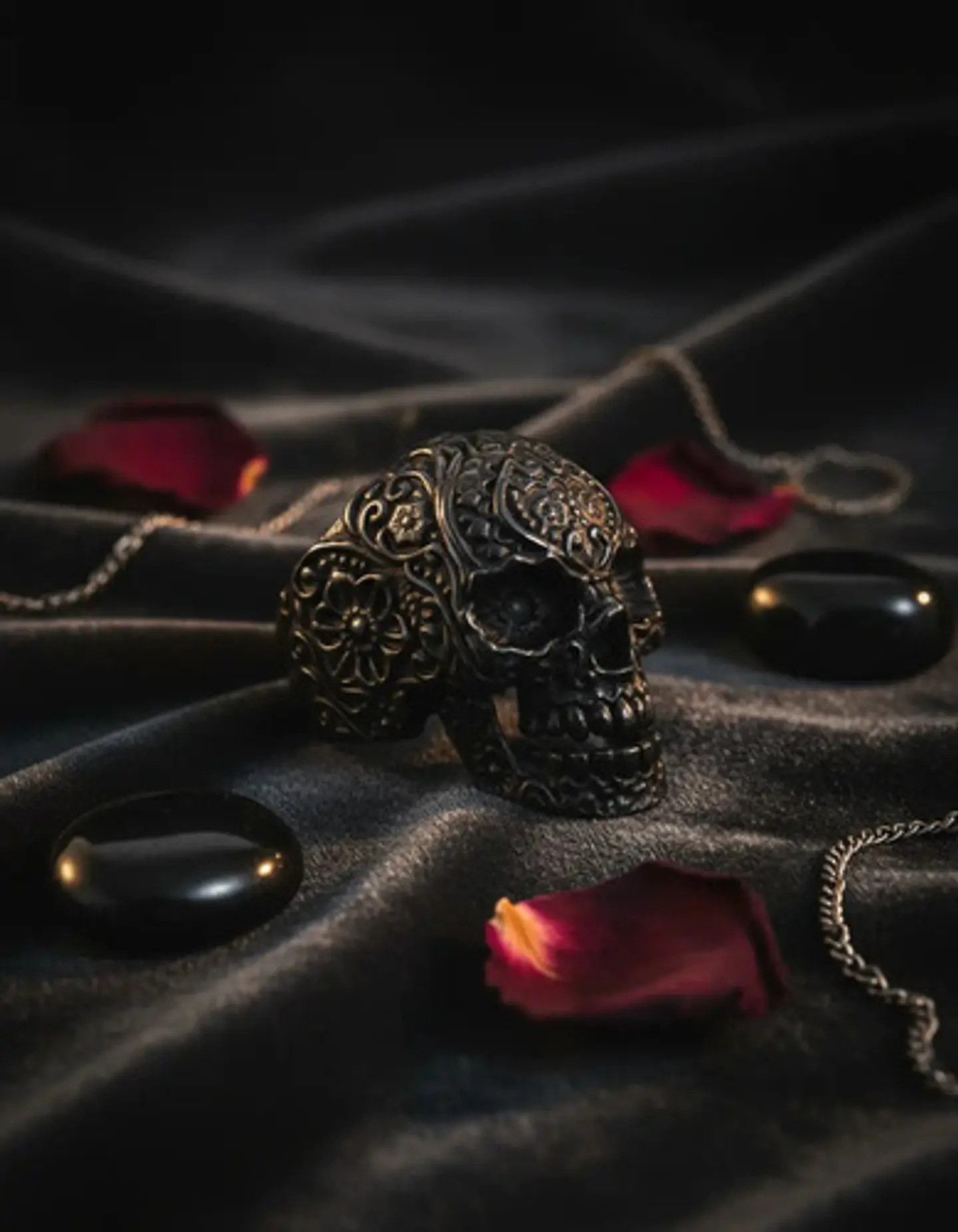 Anillo Hombre Forma De Cráneo Calavera Gótico Azul De Acero 15
