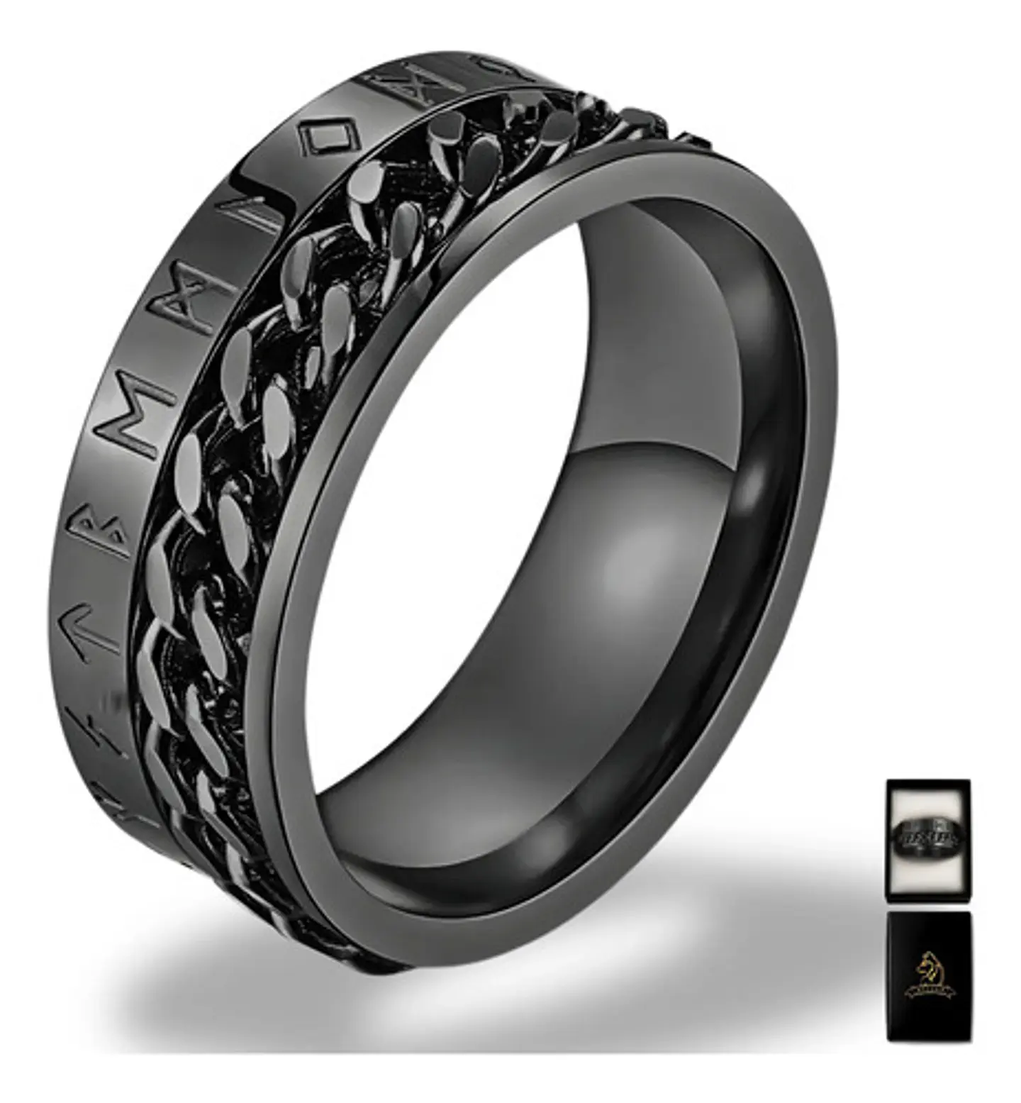 Anillo Cadena Runas Vikingo Plateado Acero Inoxidable Hombre 1