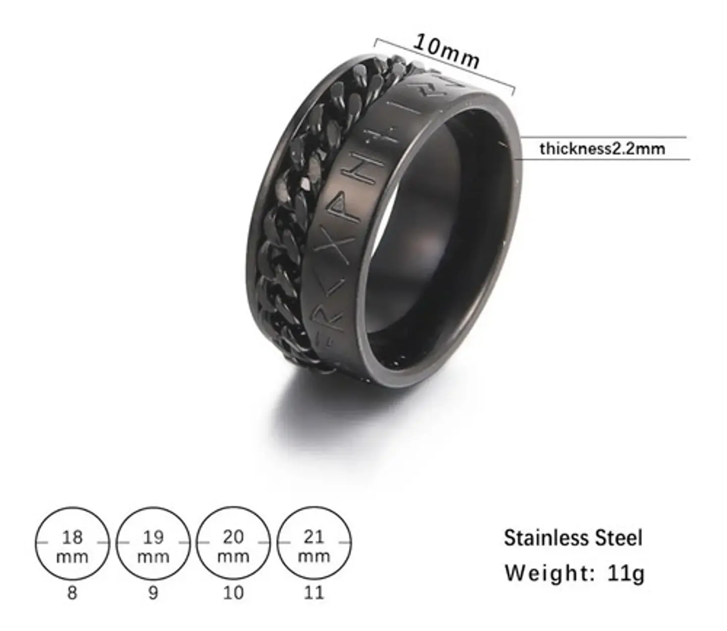 Anillo Cadena Runas Vikingo Plateado Acero Inoxidable Hombre 2