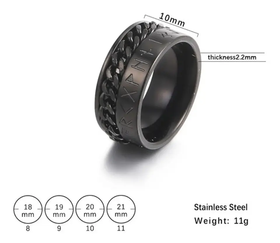 Anillo Cadena Runas Vikingo Plateado Acero Inoxidable Hombre 2