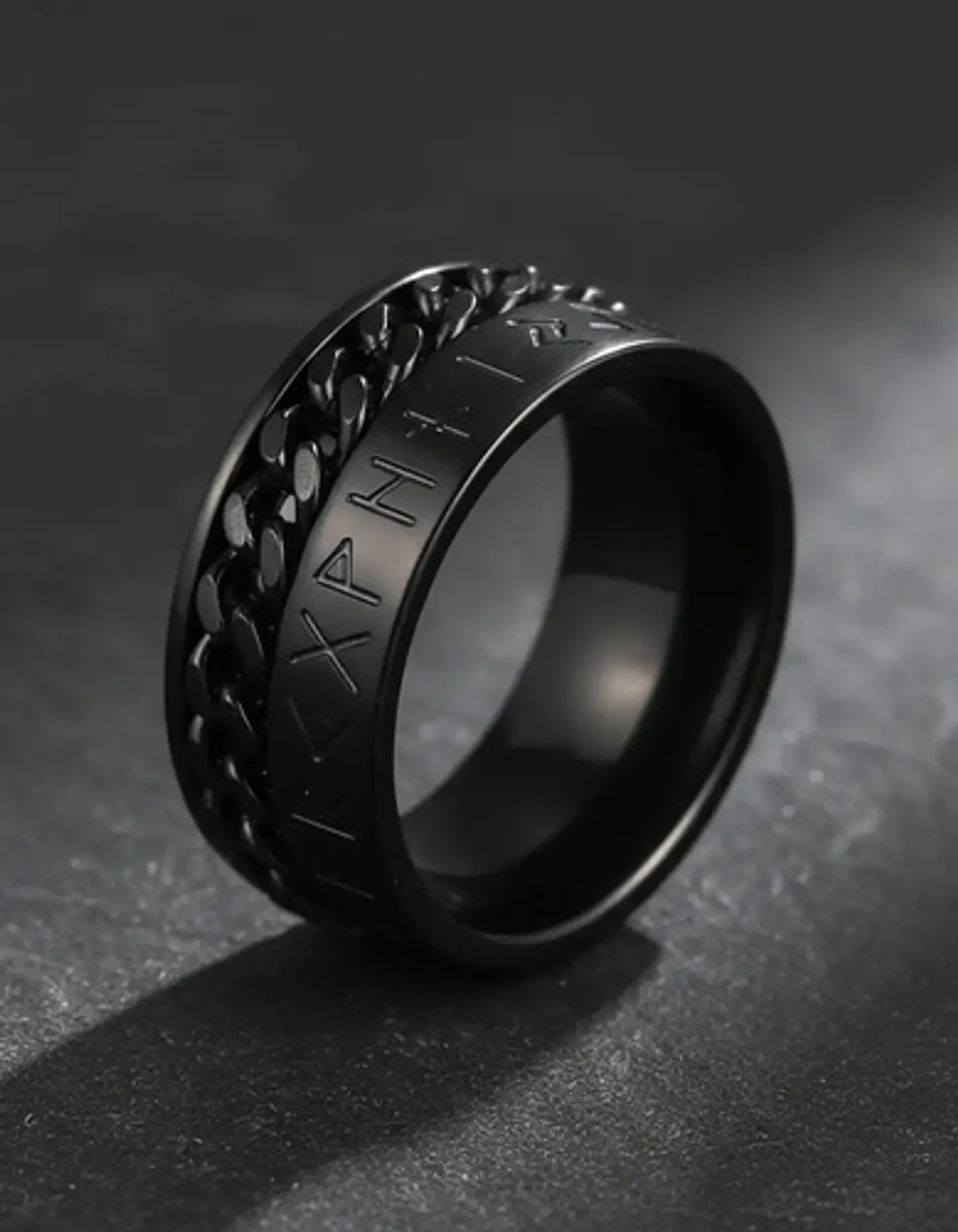 Anillo Cadena Runas Vikingo Plateado Acero Inoxidable Hombre 3
