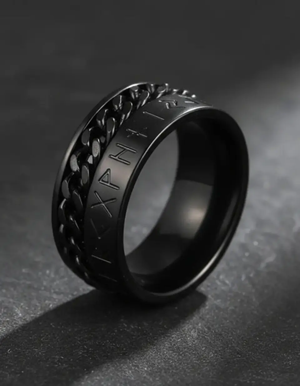 Anillo Cadena Runas Vikingo Plateado Acero Inoxidable Hombre 3
