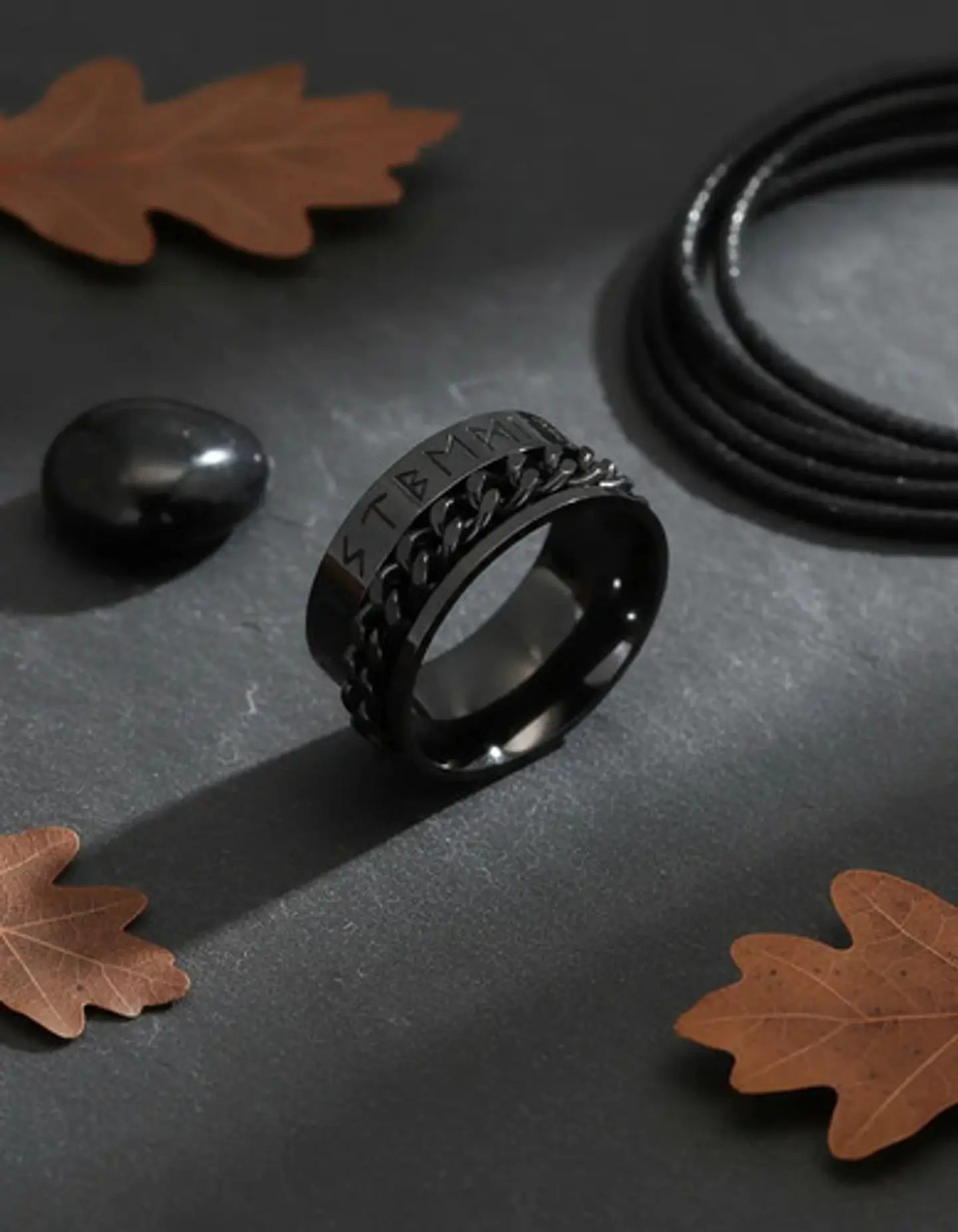 Anillo Cadena Runas Vikingo Plateado Acero Inoxidable Hombre 4