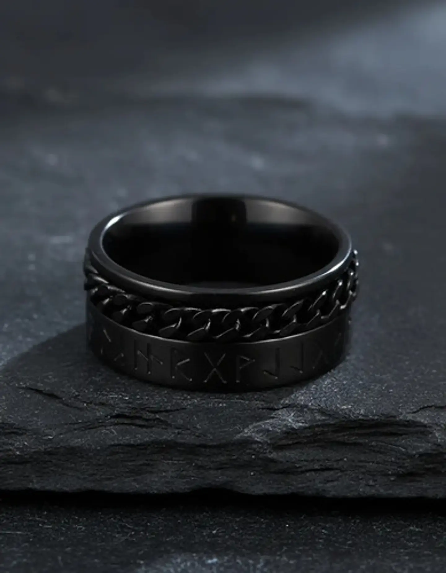 Anillo Cadena Runas Vikingo Plateado Acero Inoxidable Hombre 5
