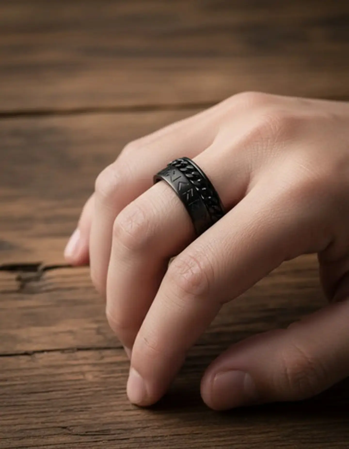 Anillo Cadena Runas Vikingo Plateado Acero Inoxidable Hombre 6