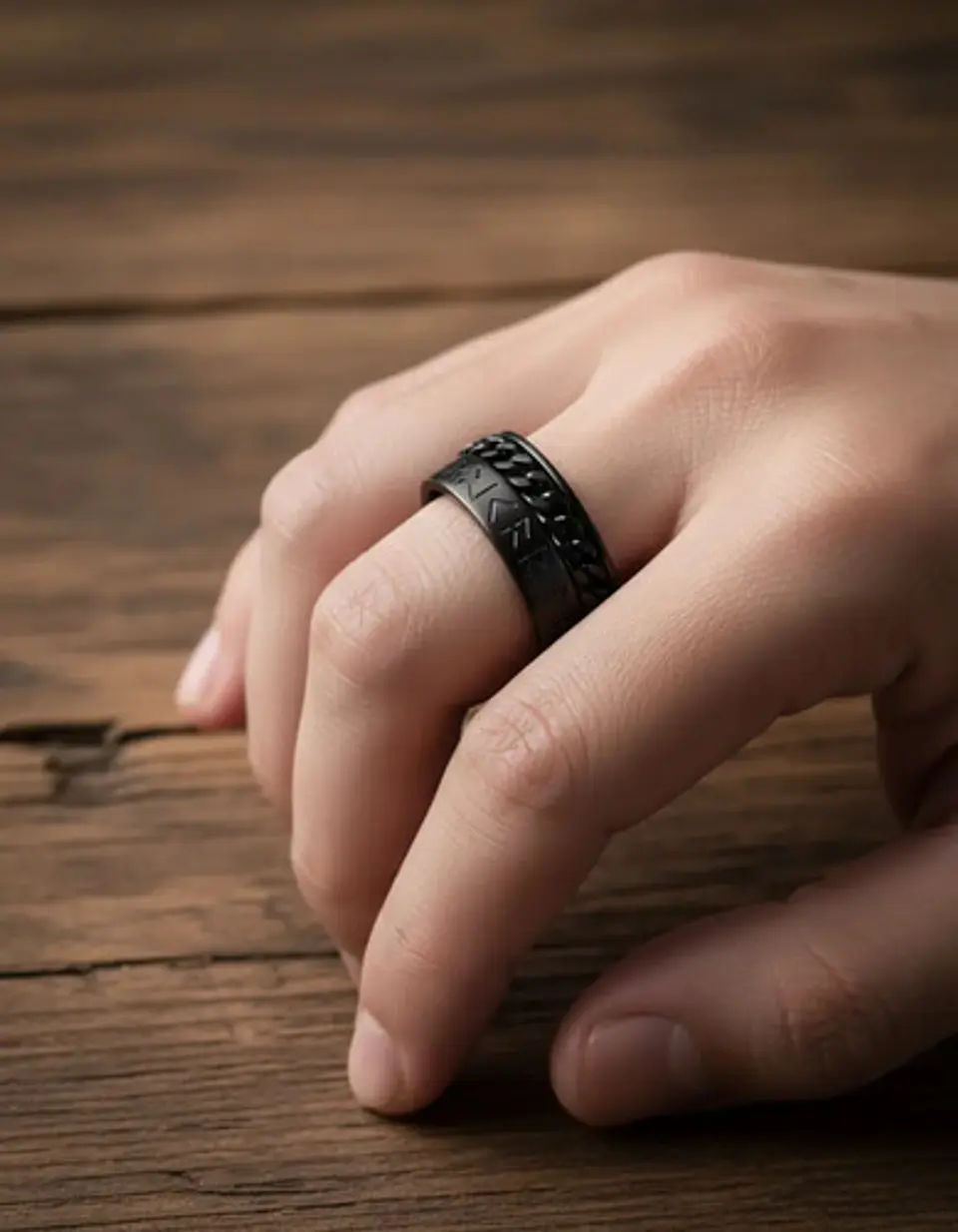 Anillo Cadena Runas Vikingo Plateado Acero Inoxidable Hombre 6