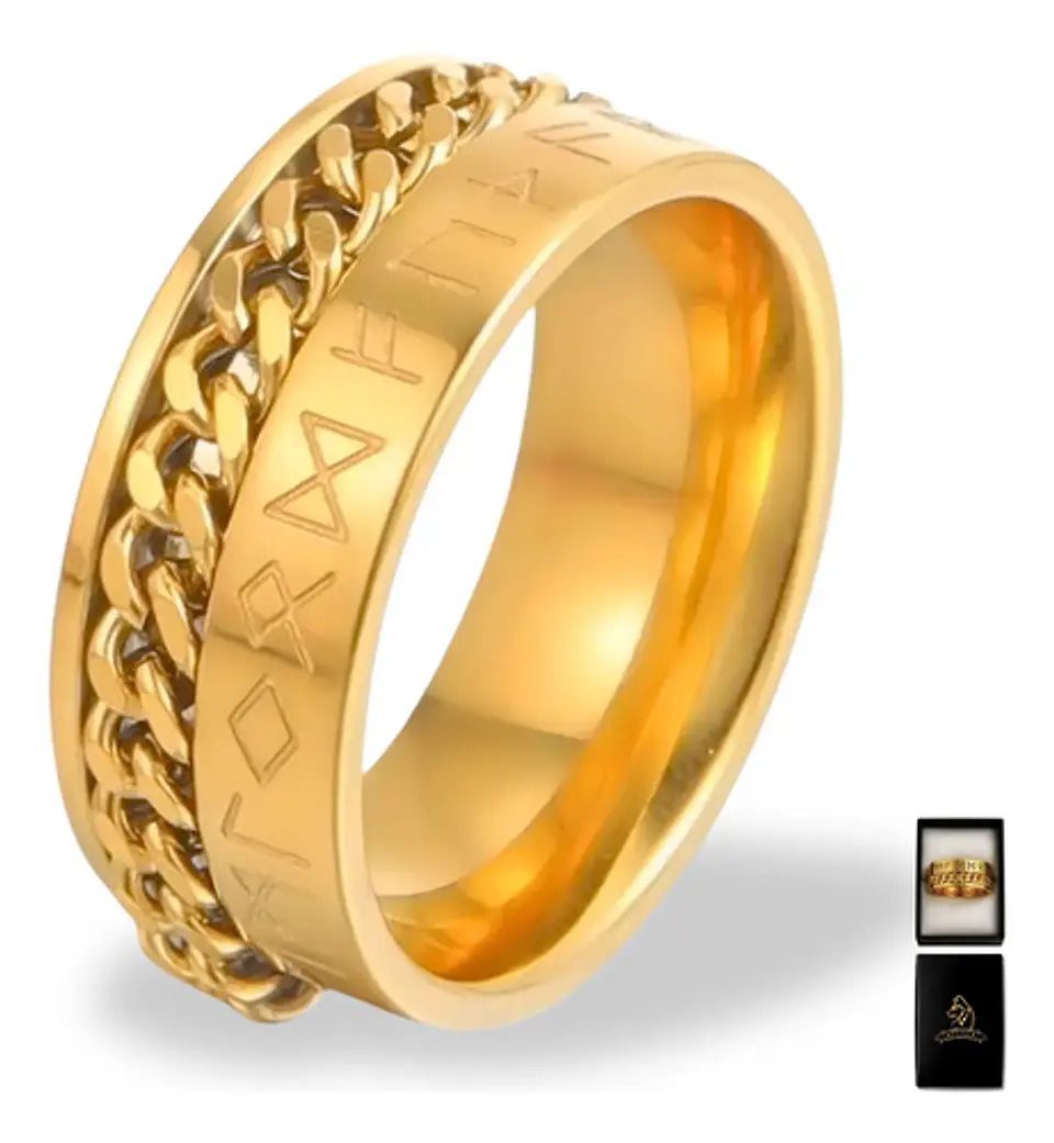 Anillo Cadena Runas Vikingo Plateado Acero Inoxidable Hombre 9