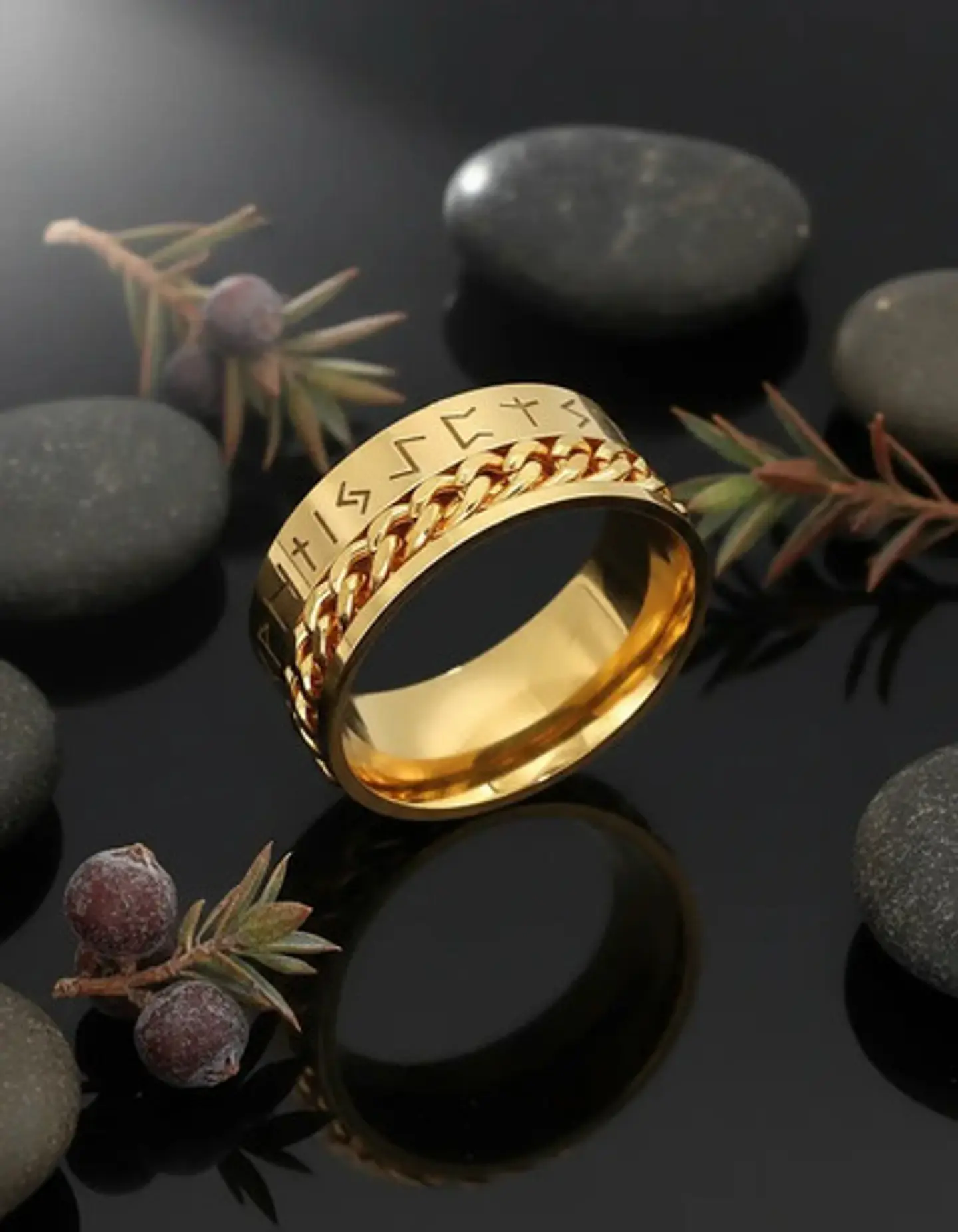 Anillo Cadena Runas Vikingo Plateado Acero Inoxidable Hombre 14