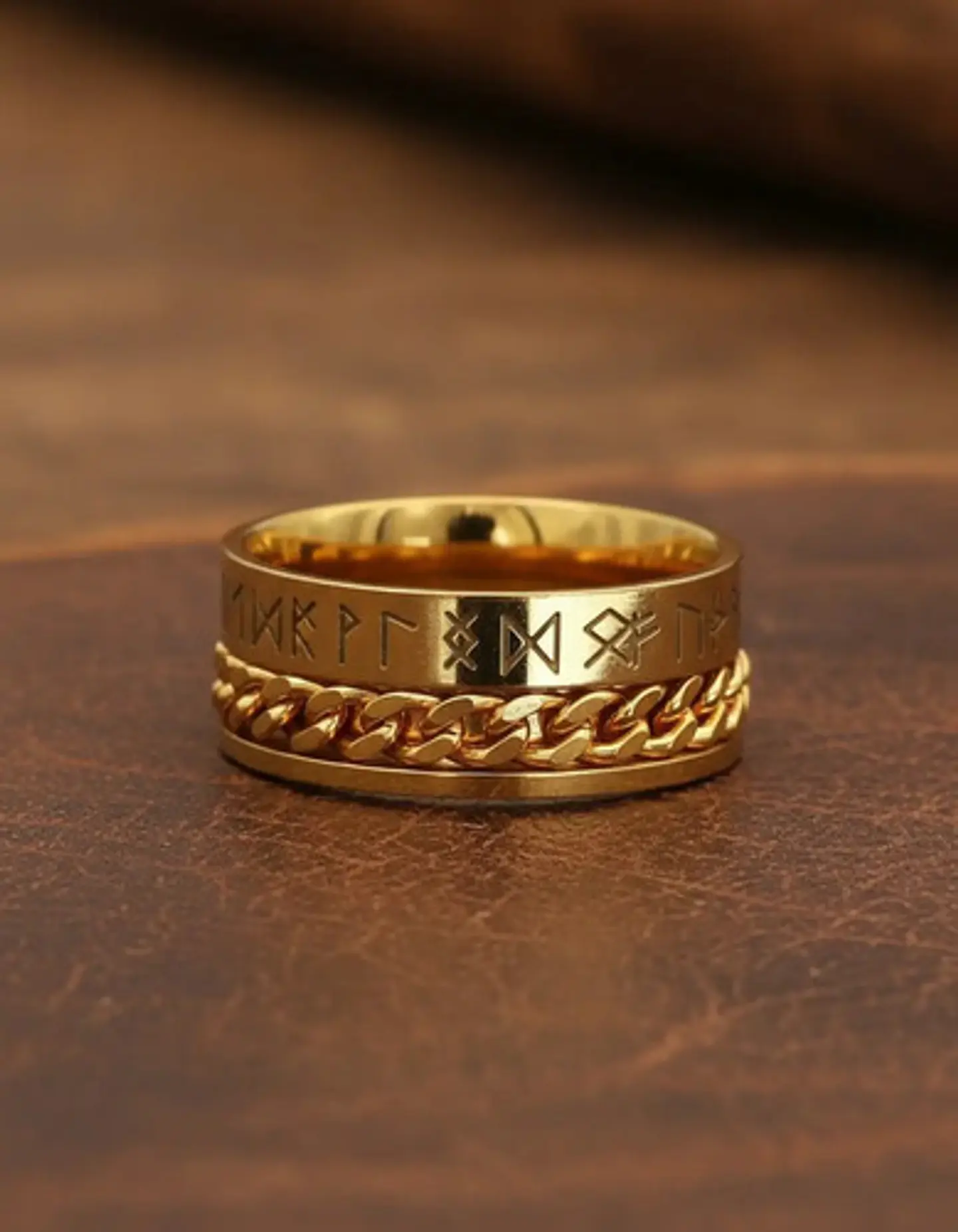 Anillo Cadena Runas Vikingo Plateado Acero Inoxidable Hombre 15