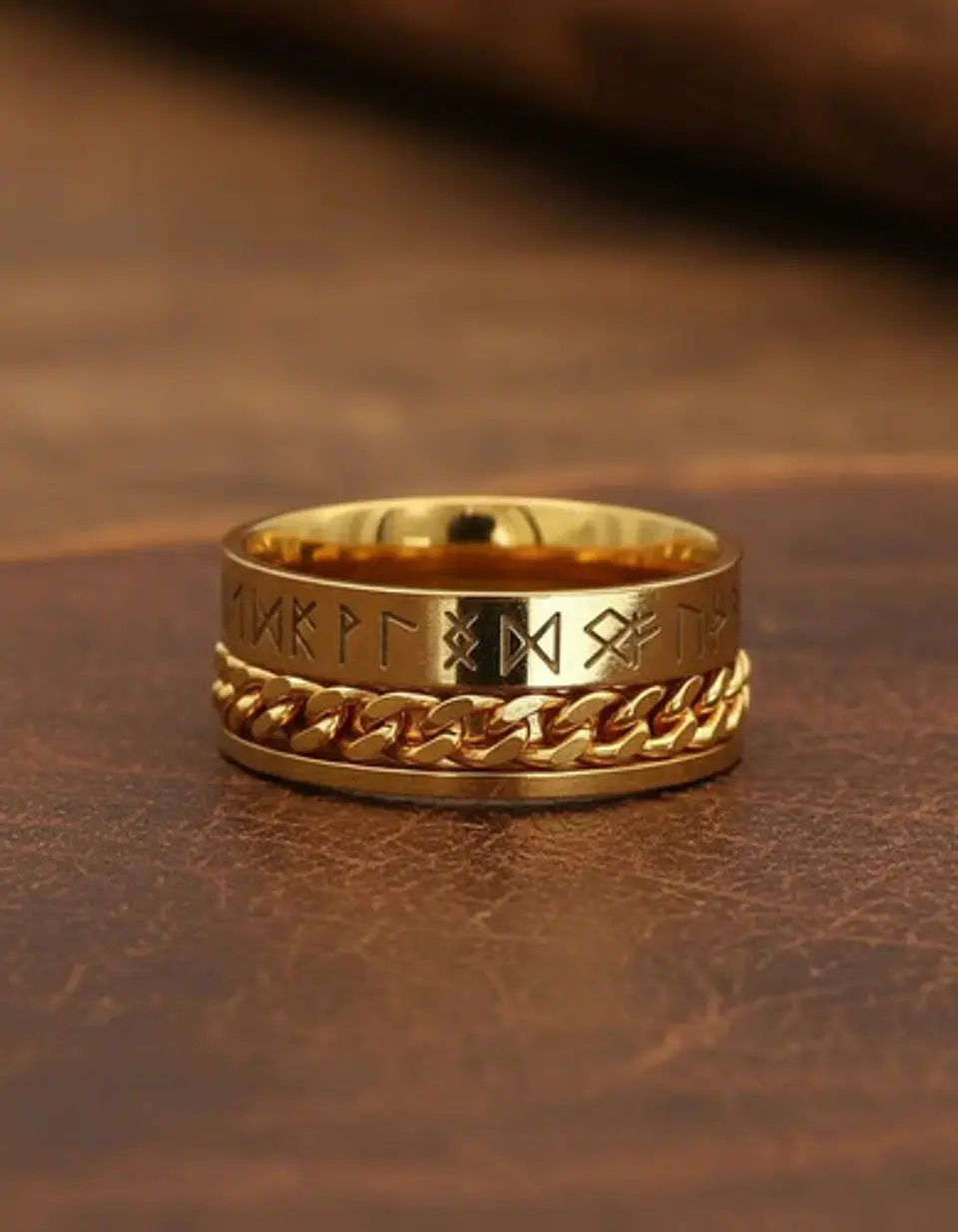 Anillo Cadena Runas Vikingo Plateado Acero Inoxidable Hombre 15