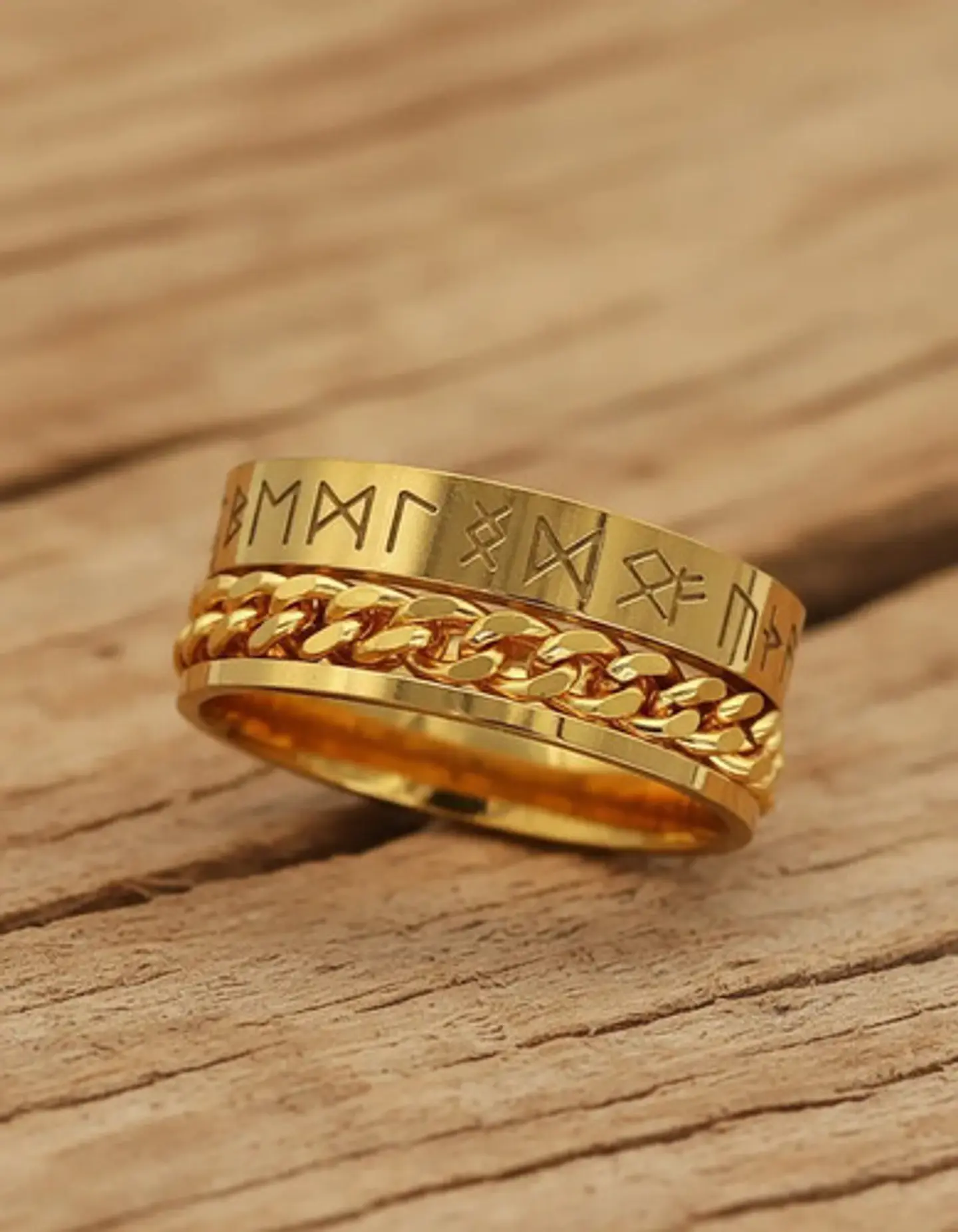 Anillo Cadena Runas Vikingo Plateado Acero Inoxidable Hombre 16