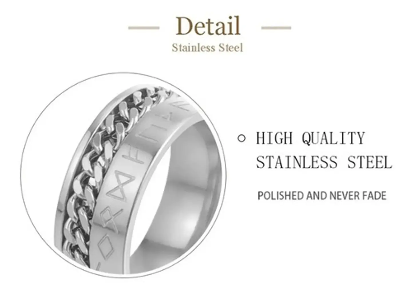 Anillo Cadena Runas Vikingo Plateado Acero Inoxidable Hombre 20