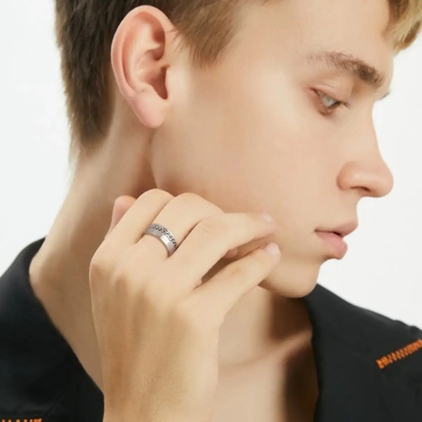 Anillo Cadena Runas Vikingo Plateado Acero Inoxidable Hombre 22