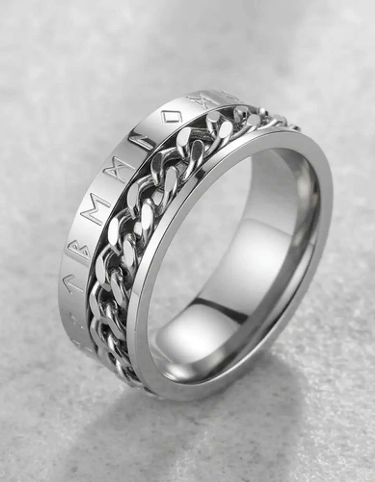 Anillo Cadena Runas Vikingo Plateado Acero Inoxidable Hombre 23