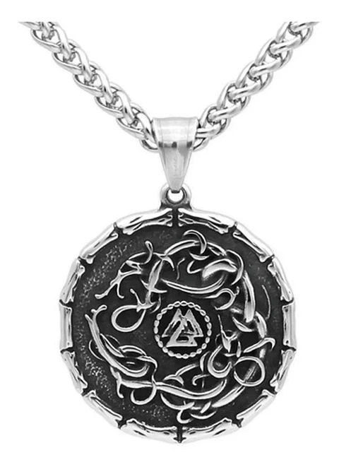 Collar Vikingo Valkut Color Plata Acero Inoxidable Hombre