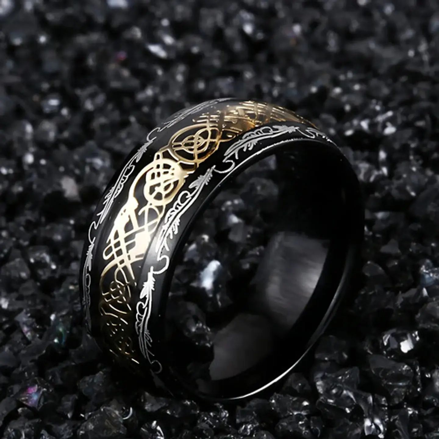 Anillo Dragón Patron Color Oro Acero Inoxidable Para Hombre 9
