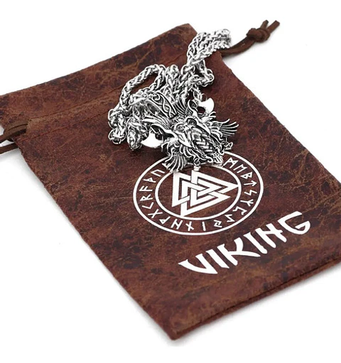 Collar Vikingo Odin Amuleto Plateado Acero Inoxidable Hombre
