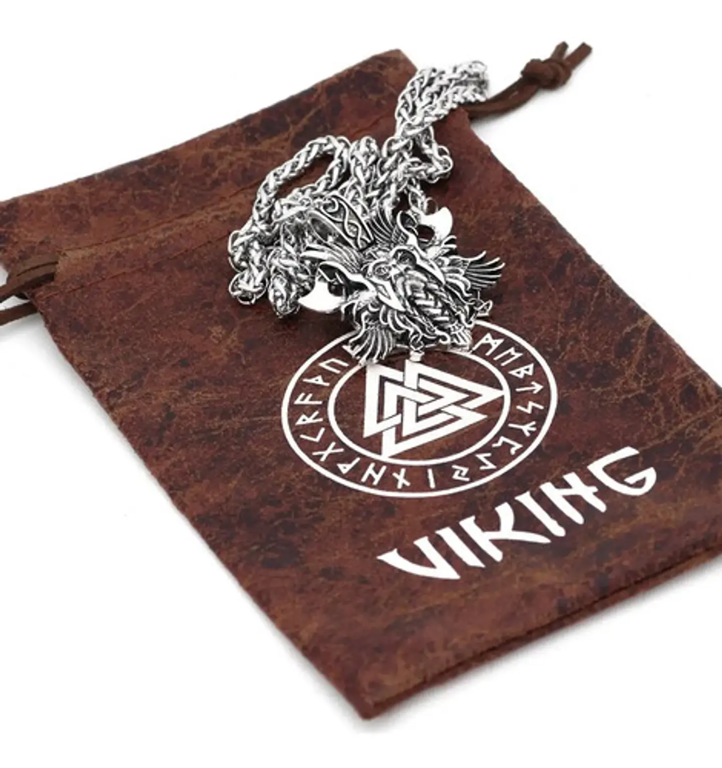 Collar Vikingo Odin Amuleto Plateado Acero Inoxidable Hombre 2