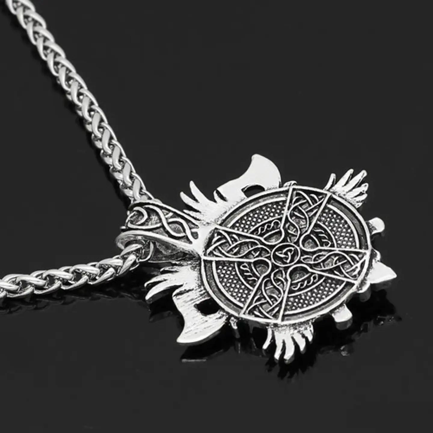 Collar Vikingo Odin Amuleto Plateado Acero Inoxidable Hombre 4