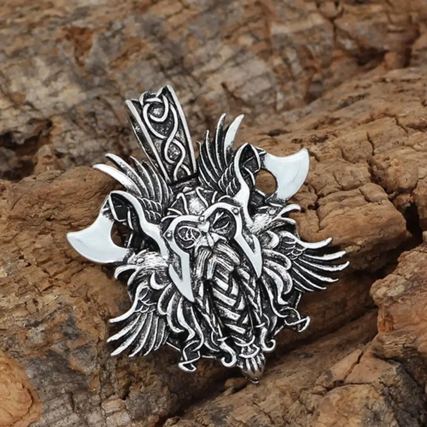 Collar Vikingo Odin Amuleto Plateado Acero Inoxidable Hombre 5