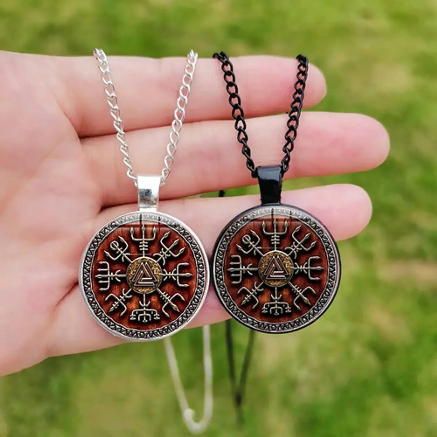 Collar Cristal Valknut Vikingo Pagano Amuleto Hombre Y Mujer 7