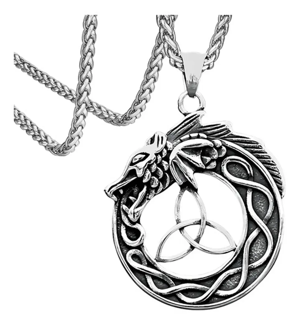 Collar Celta Dragón Irlandés Vikingo Acero Inoxidable Hombre 1