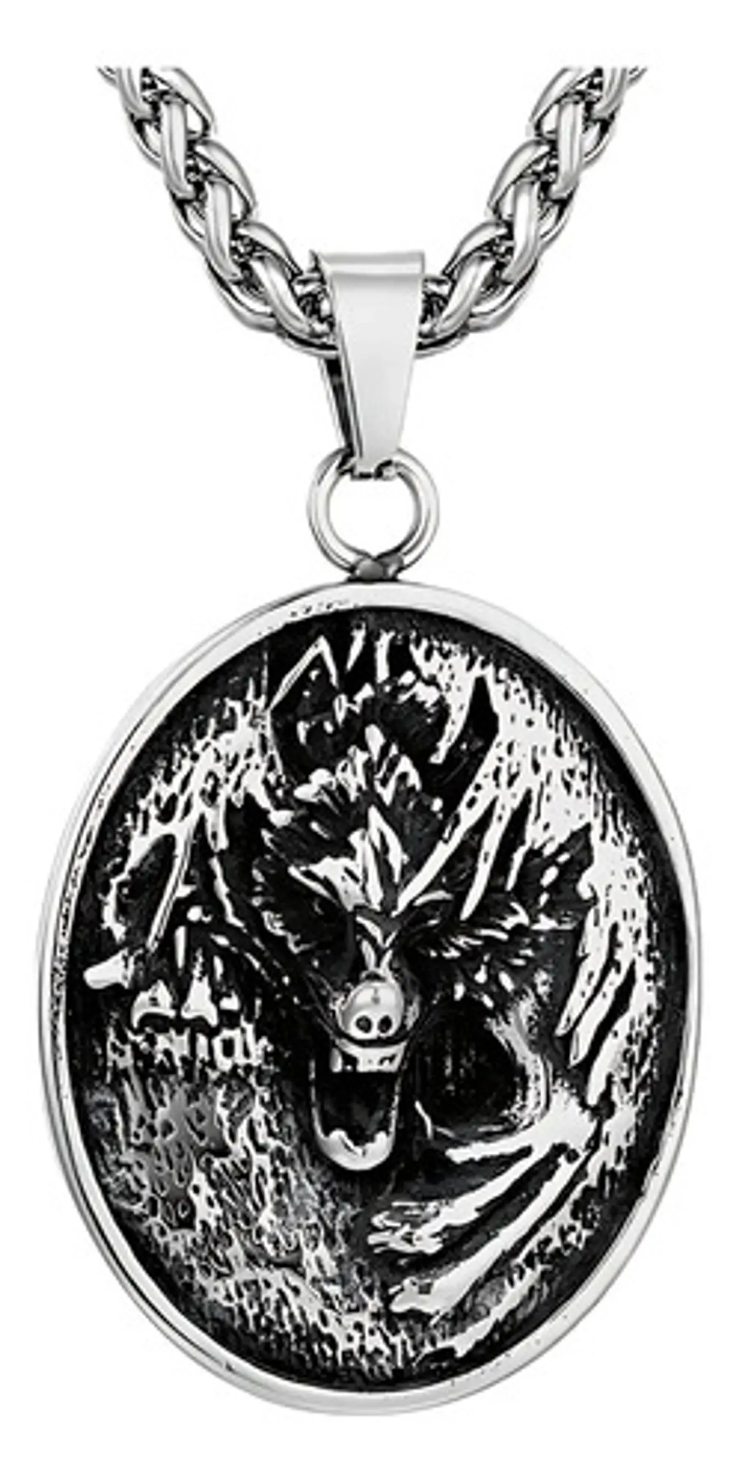 Collar Vikingo Lobo Runa Color Plata Acero Inoxidable Hombre 1