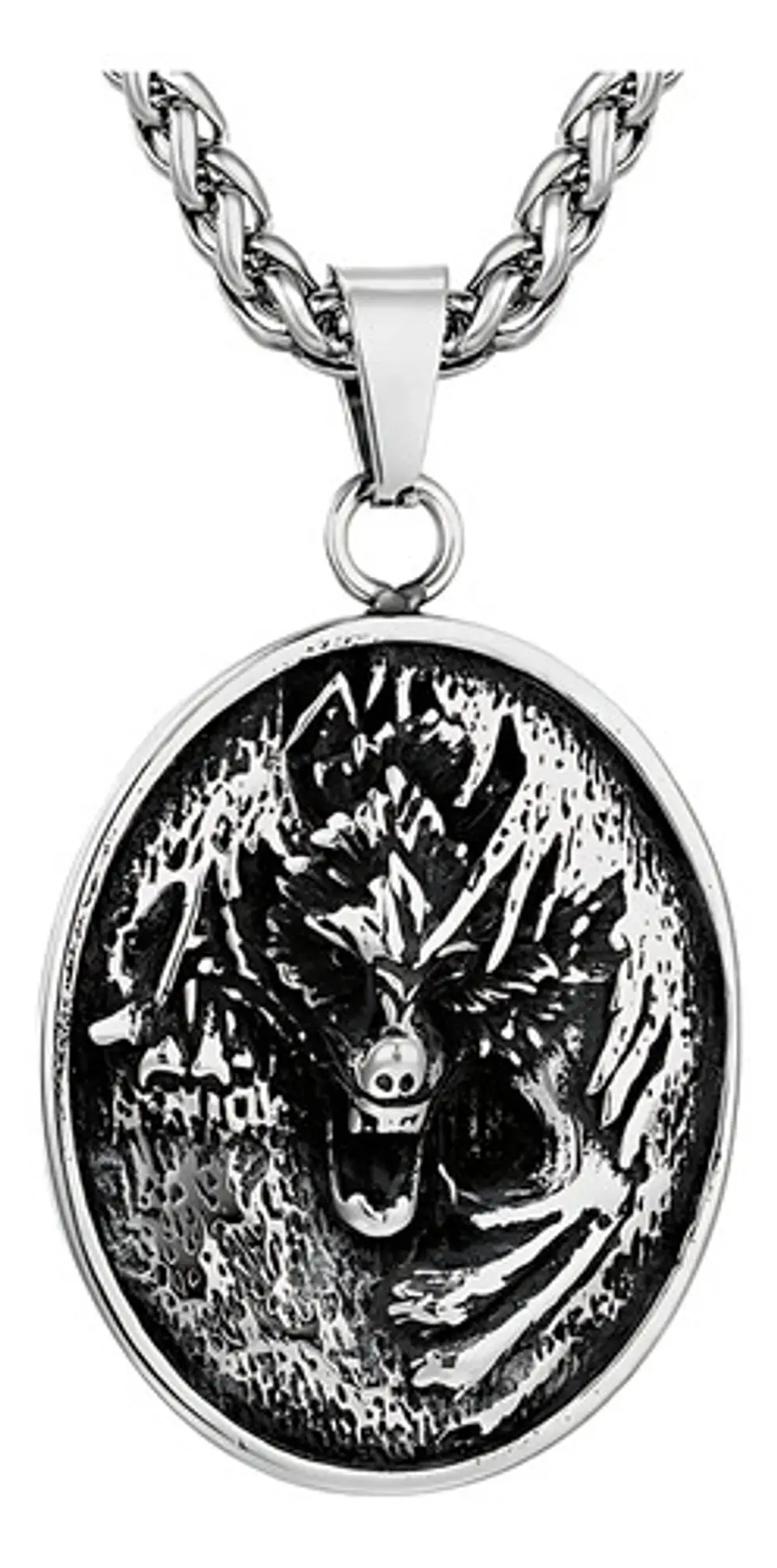 Collar Vikingo Lobo Runa Color Plata Acero Inoxidable Hombre 1