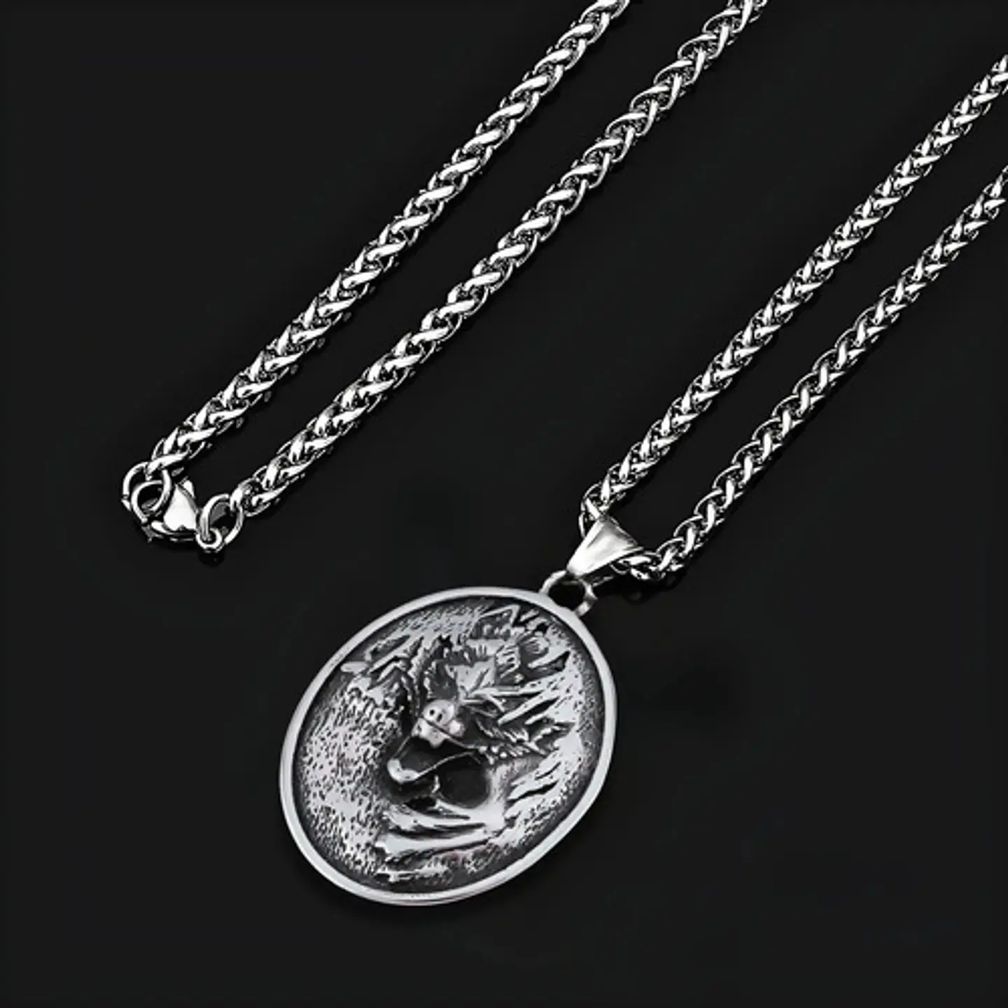 Collar Vikingo Lobo Runa Color Plata Acero Inoxidable Hombre 6