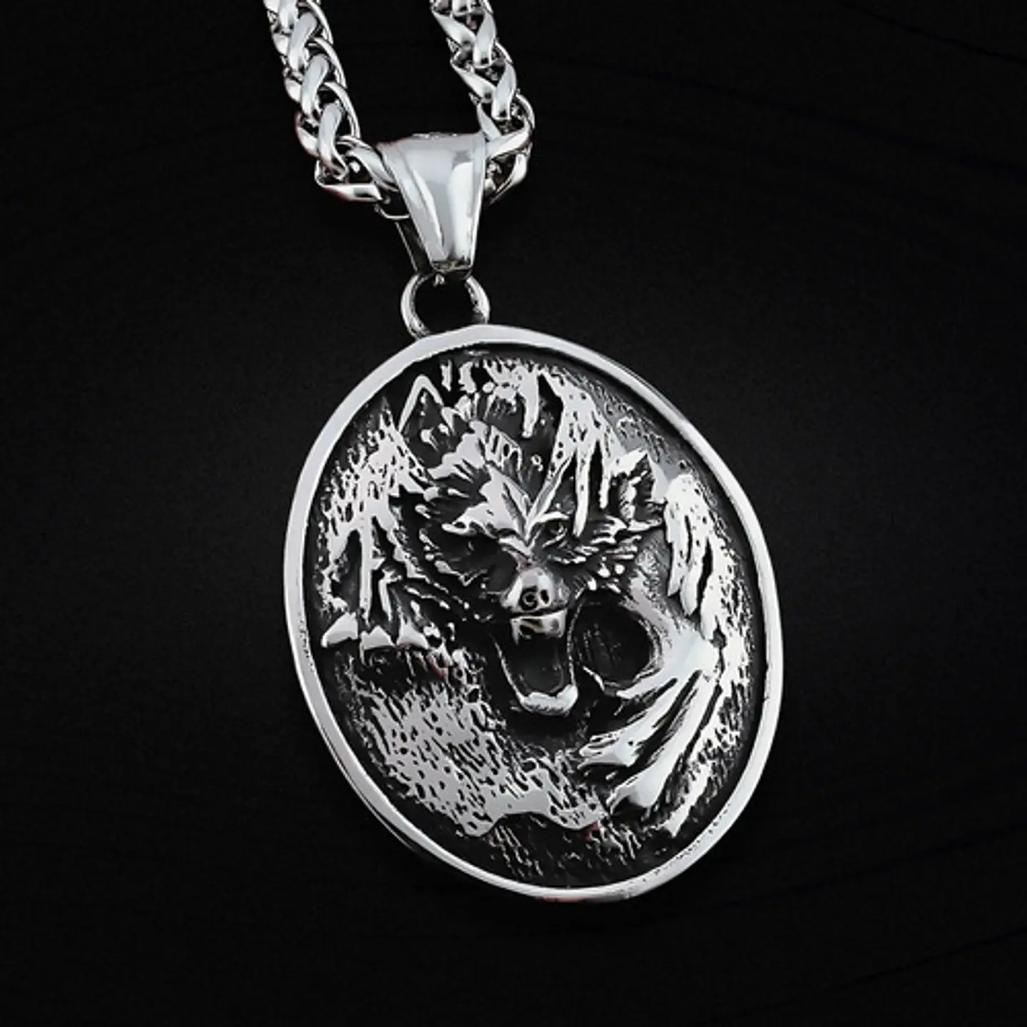 Collar Vikingo Lobo Runa Color Plata Acero Inoxidable Hombre 8