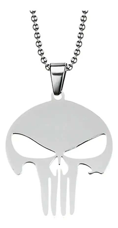 Collar The Punisher Color Plata Acero Inoxidable Para Hombre